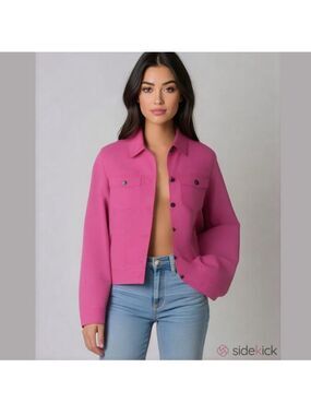 Vintage Women's Hot Pink Cropped Denim Jacket • Jean Jacket • 90s